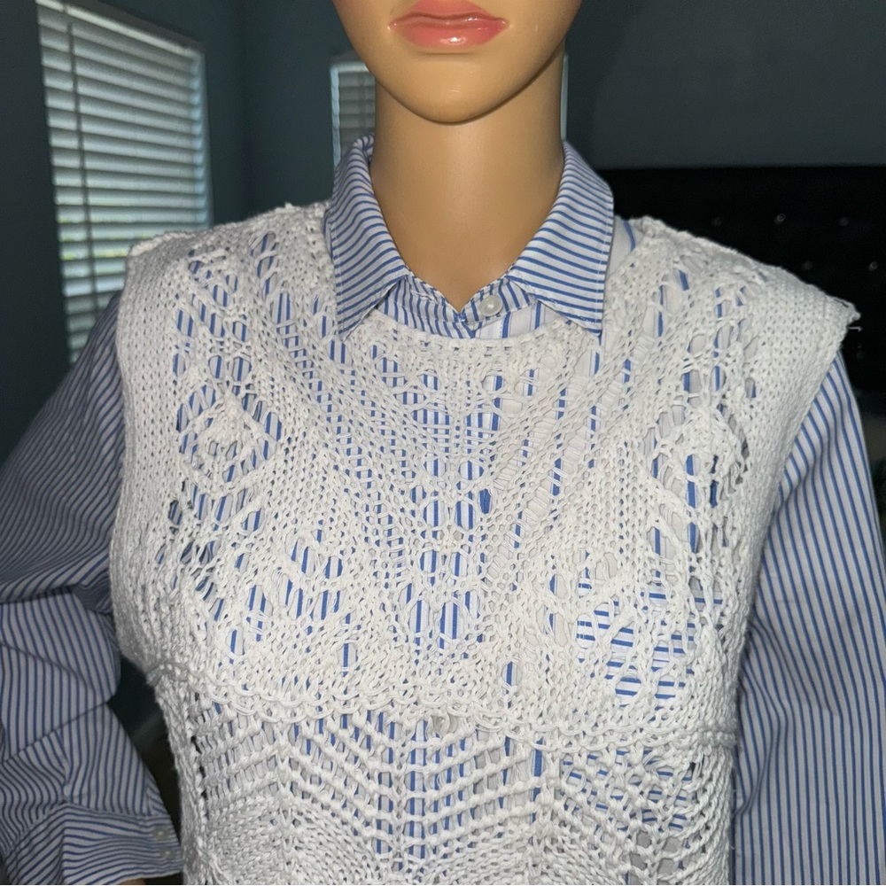 FATE Women'S White Scallop Edge Open Knit Sweater Tank Top Size M - Picture 5 of 17